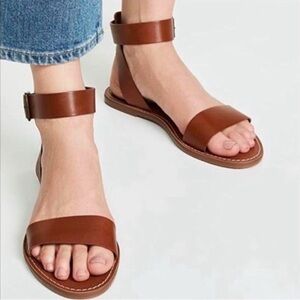 Madewell Tan Leather Boardwalk Ankle Strap Sandals
